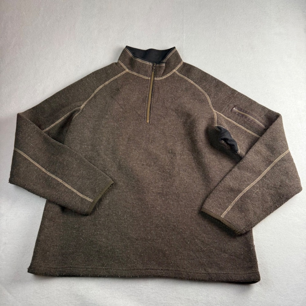 Kuhl ThermoKore Mens Large Brown Quarter Zip Pullover Ribbed Fleece Sweater L
